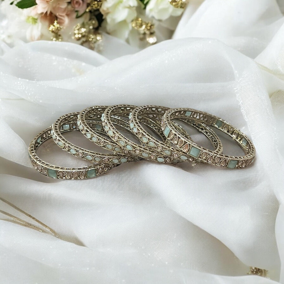 Polki Pastel Bridal Bangle Set: Indian Gold Mint Bangles