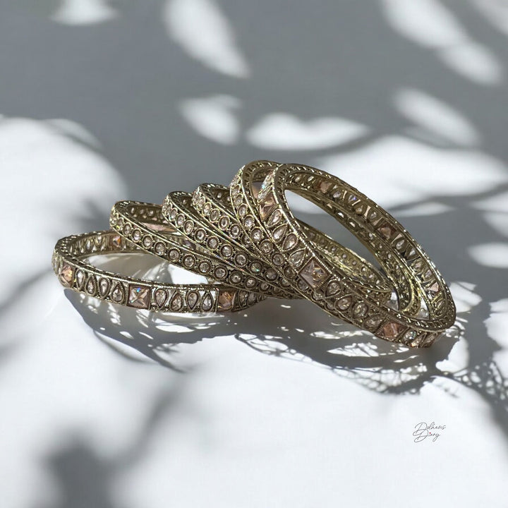 Polki Pastel Bridal Bangle Set: Indian Gold Mint Bangles