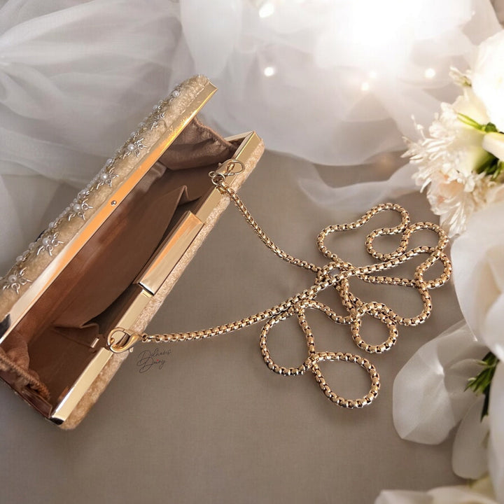 Handmade Beaded Velvet Clutch: Ivory Bridal Evening Bag