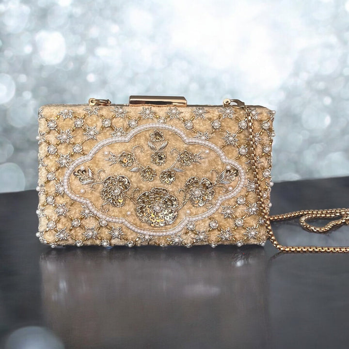 Handmade Beaded Velvet Clutch: Ivory Bridal Evening Bag