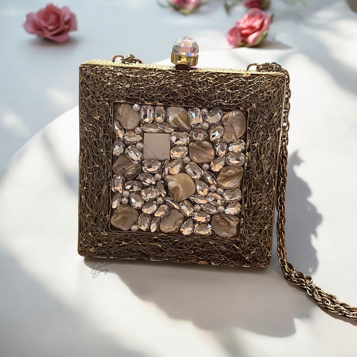 Bronze Clutch: Mother of Pearl & Crystal Evening Wristlet
