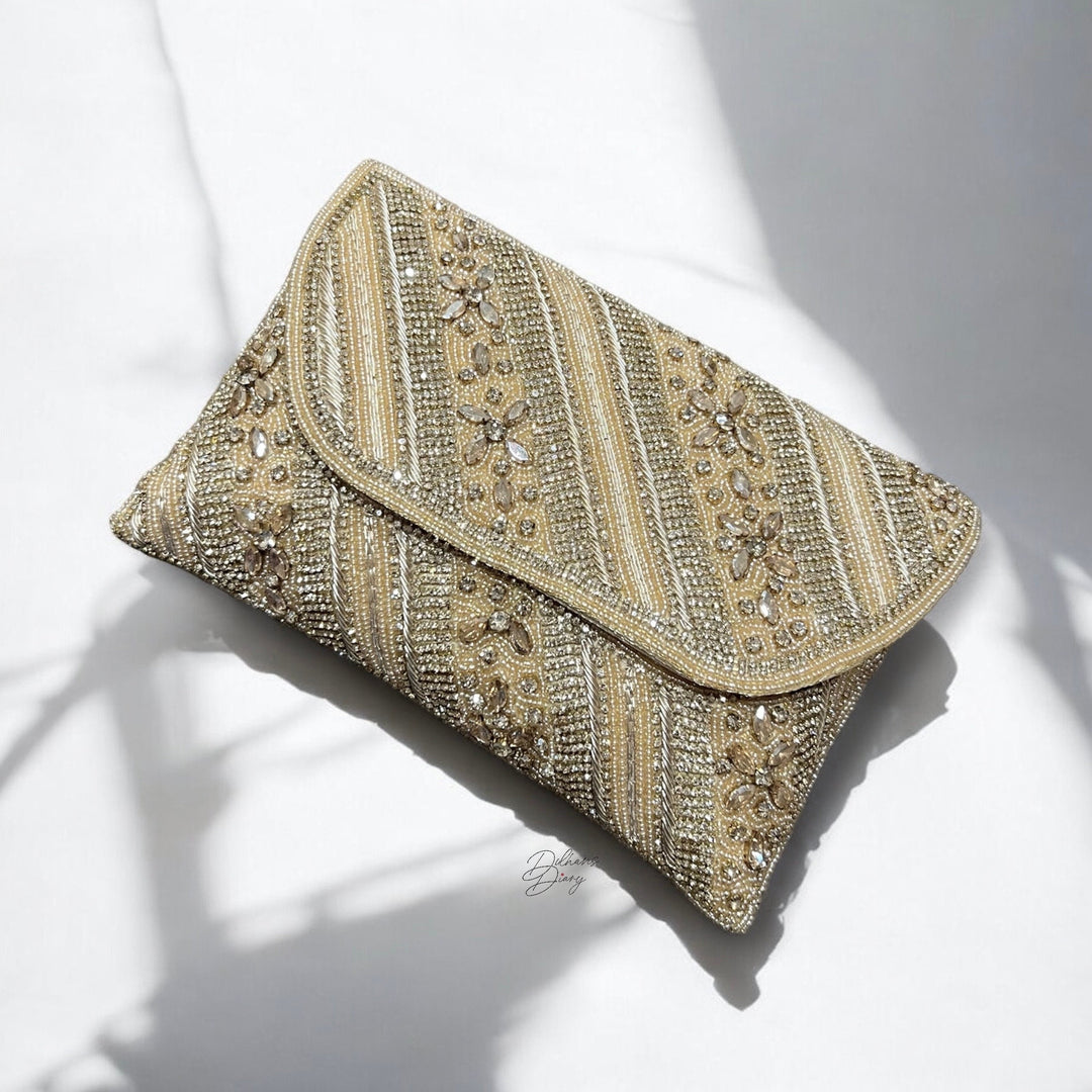 Handmade Ivory Bridal Clutch: Crystal Beaded Wedding Purse