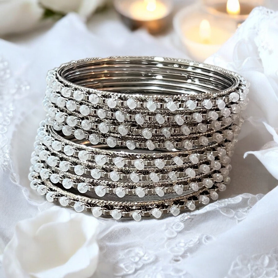 Indian Bridal Bangle Set: White & Silver Wedding Jewelry