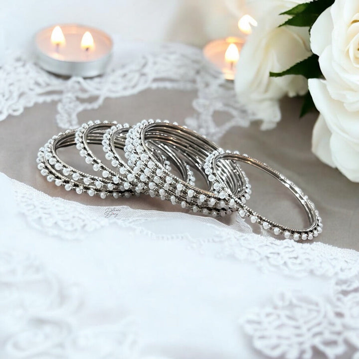 Indian Bridal Bangle Set: White & Silver Wedding Jewelry