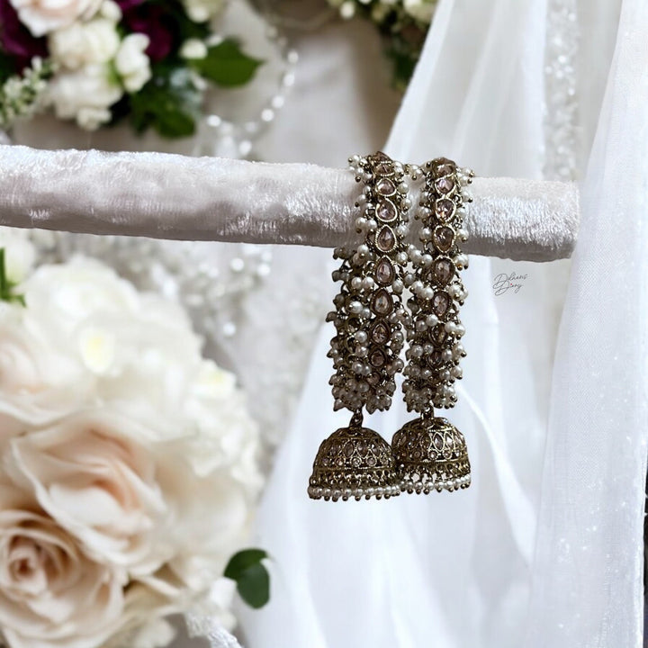 Polki Pearl Indian Bridal Bangle Set: Gold Champagne Bangles