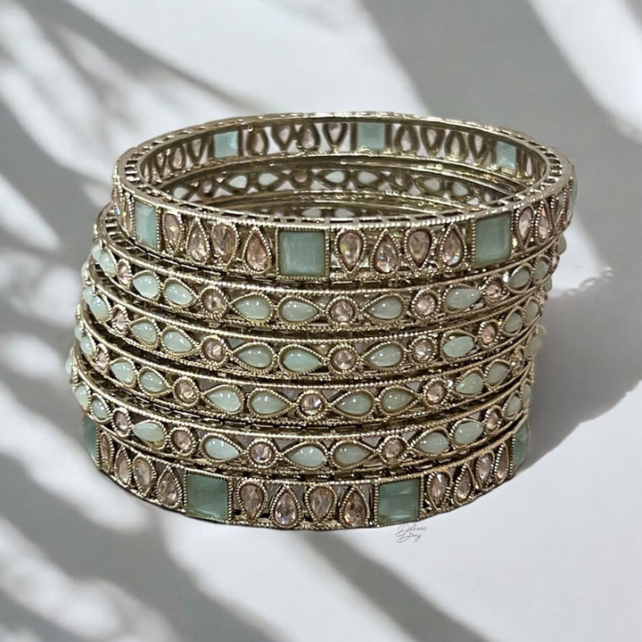 Polki Pastel Bridal Bangle Set: Indian Gold Mint Bangles