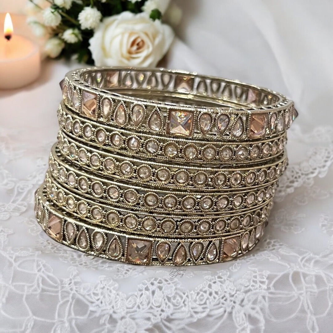 Polki Pastel Bridal Bangle Set: Indian Gold Mint Bangles