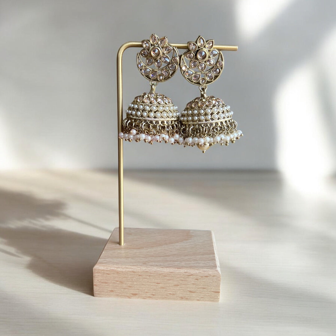 Gold Finish Indian Choker Set: Bridal Necklace, Earrings & Headpiece