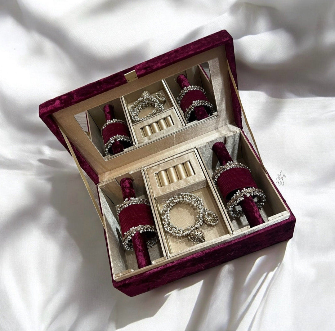 Indian Bridal Polki Bangle Set: Pearl Champagne Bangles