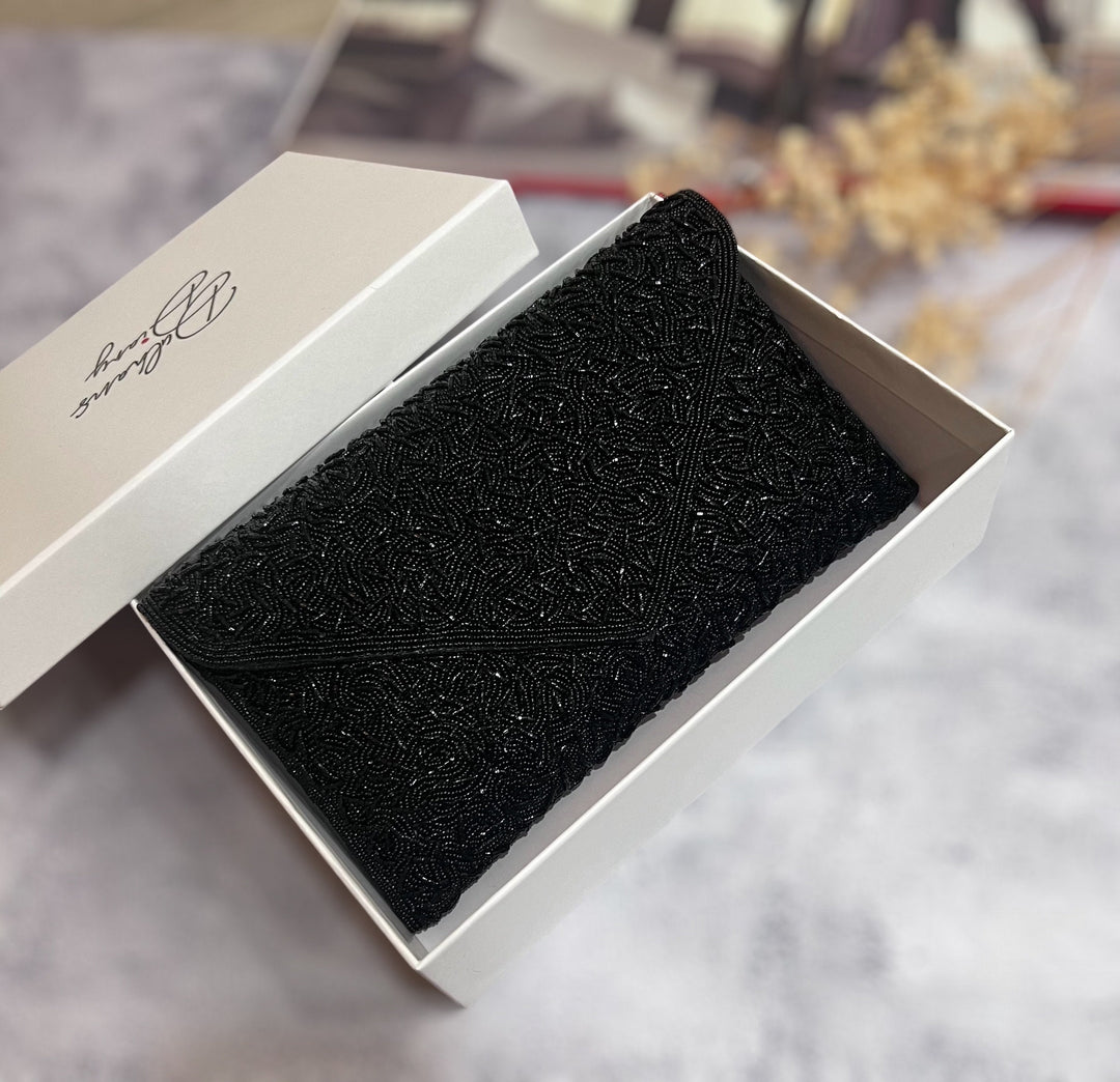Handmade Beaded Clutch: Black Evening Envelope Clutch