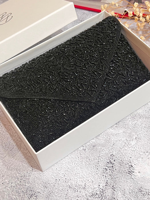 Handmade Beaded Clutch: Black Evening Envelope Clutch