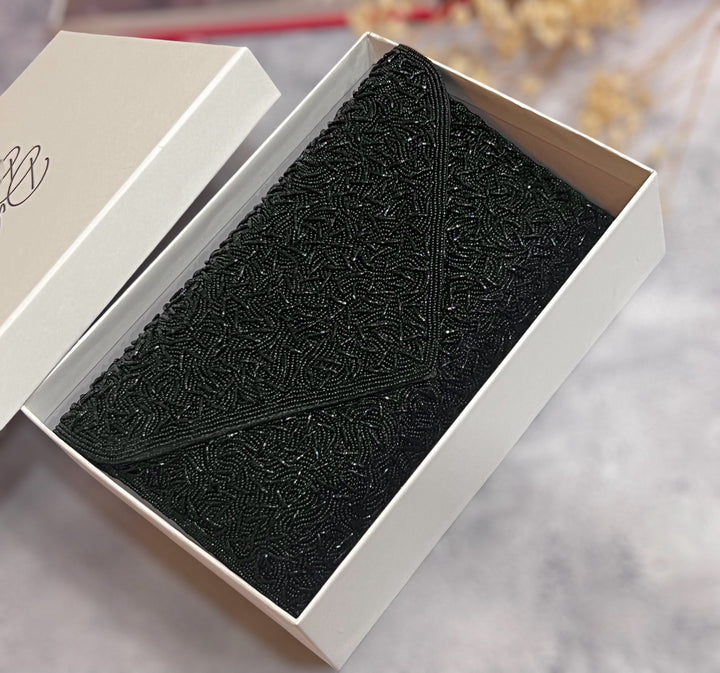 Handmade Beaded Clutch: Black Evening Envelope Clutch