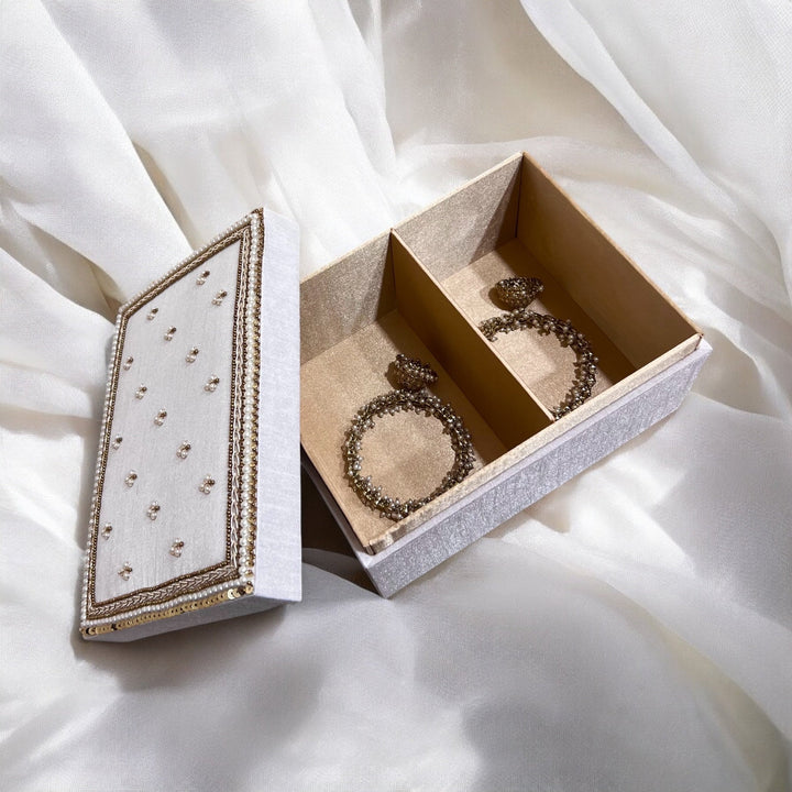 Handmade Ivory Silk Bangle Box: Gold Zardozi Bridal Keepsake