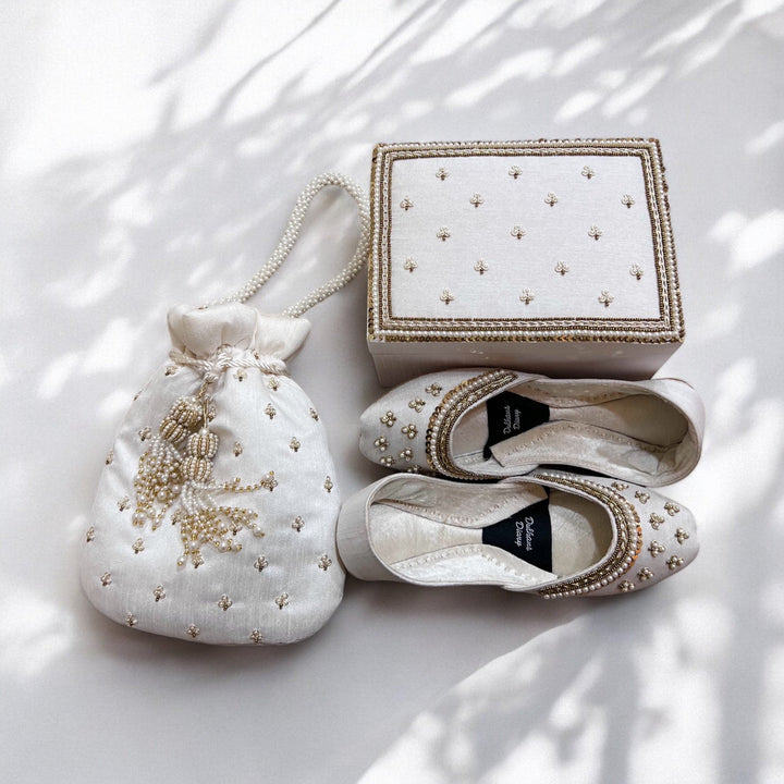 Handmade Ivory Silk Bangle Box: Gold Zardozi Bridal Keepsake