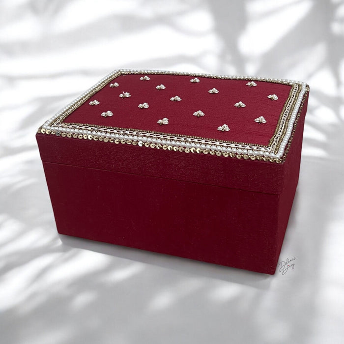 Deep Red Zardozi Embroidered Kalira Box