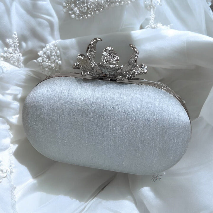 Powder Blue Zardosi Clutch: Hand-Embroidered Raw Silk Bridal Evening Bag