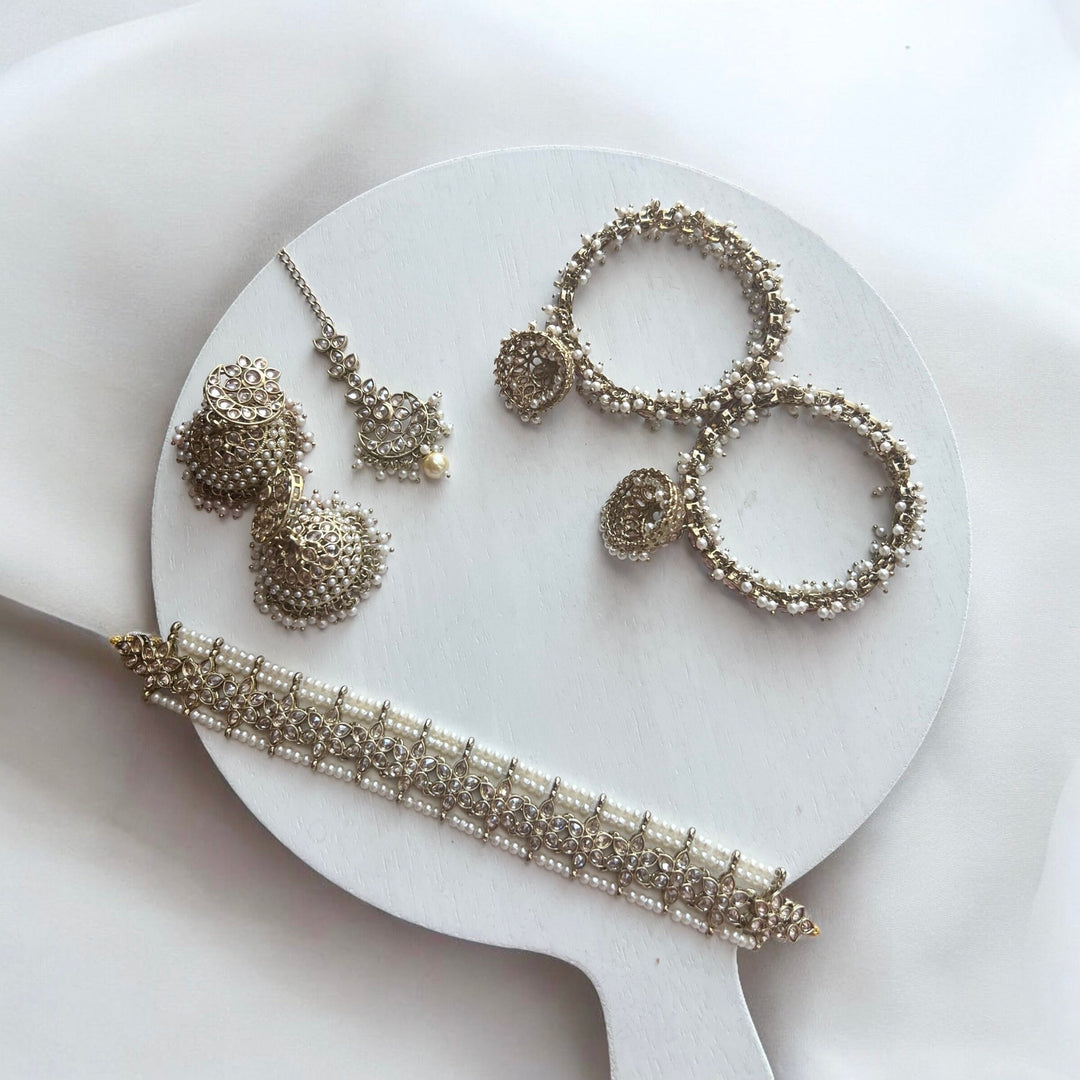 Polki Pearl Indian Bridal Bangle Set: Gold Champagne Bangles