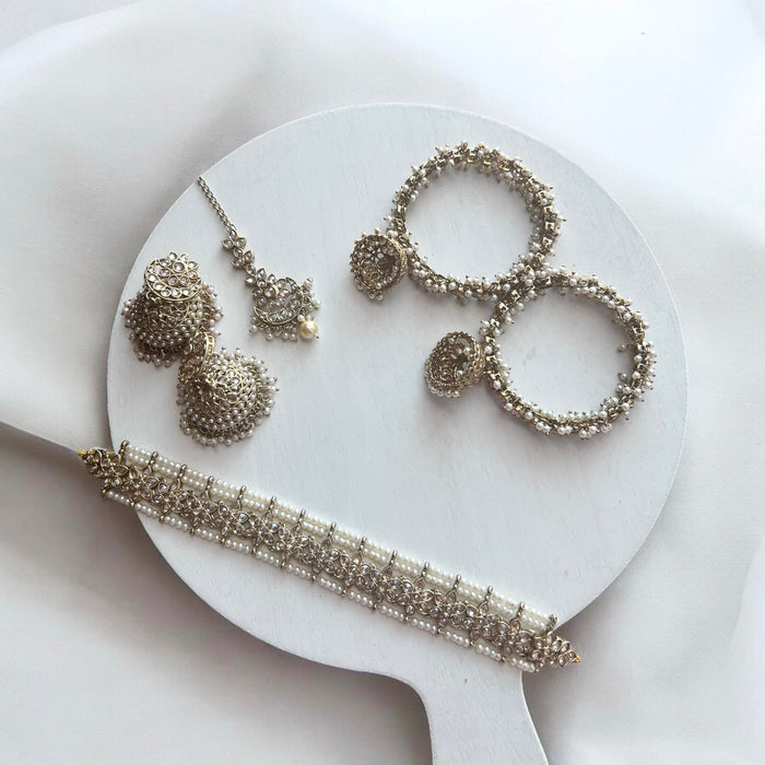 Polki Pearl Bridal Bangle Set with Jhumka