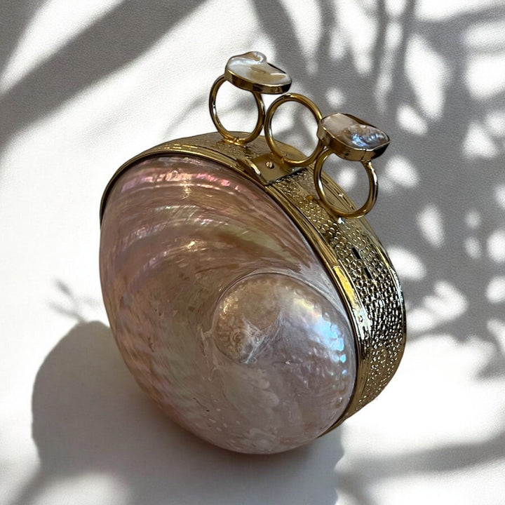Pink Abalone Shell Minaudiere Clutch: Beach Wedding Wristlet