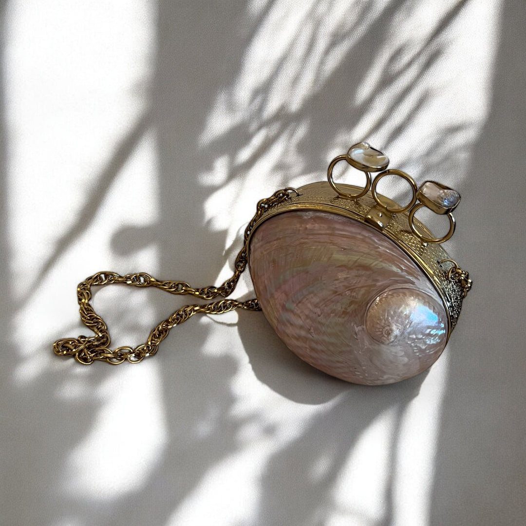 Pink Abalone Shell Minaudiere Clutch: Beach Wedding Wristlet