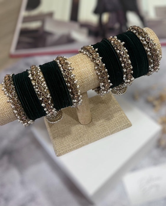 Bridal Polki Bangle Set: Pearl Champagne Bangles