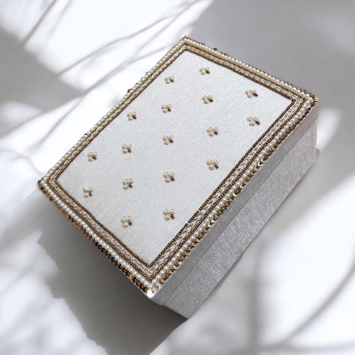 Handmade Ivory Silk Bangle Box: Gold Zardozi Bridal Keepsake