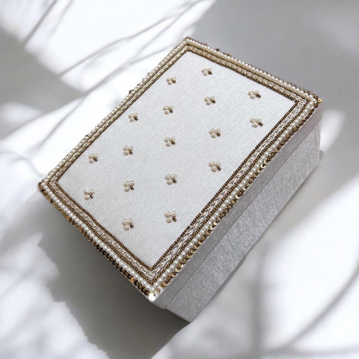 Handmade Ivory Silk Bangle Box: Gold Zardozi Bridal Keepsake
