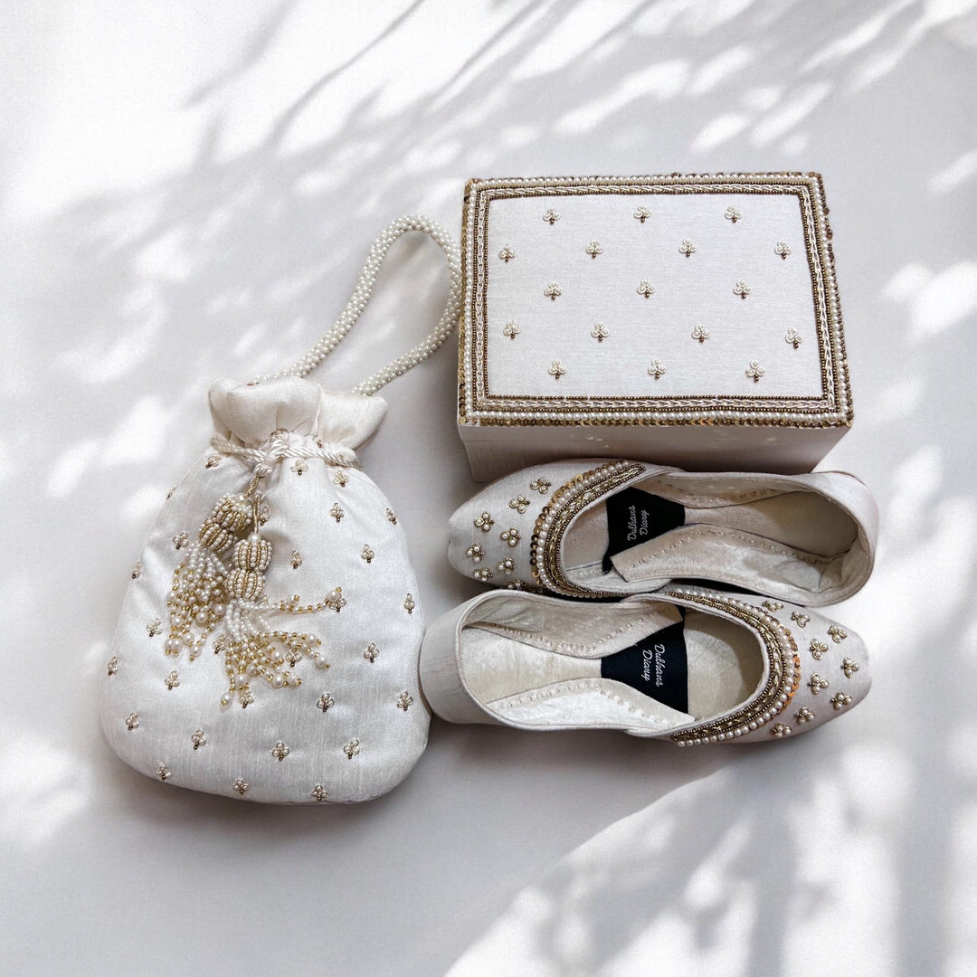 Ivory Velvet Bridal Khussa Jutti: Handmade Pakistani Wedding Shoes