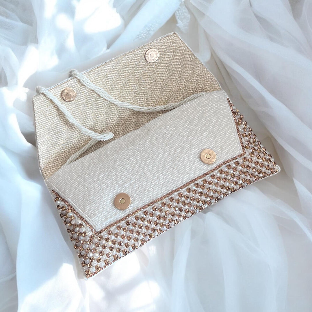 Ivory Beaded Bridal Clutch: Handmade Crystal Evening Purse