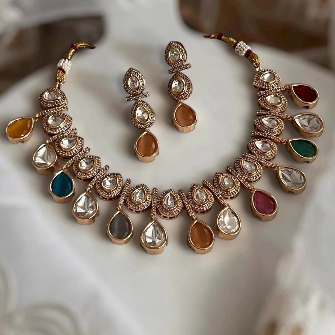 Indian Kundan Necklace Set: Emerald & Crystal Bridal Jewelry