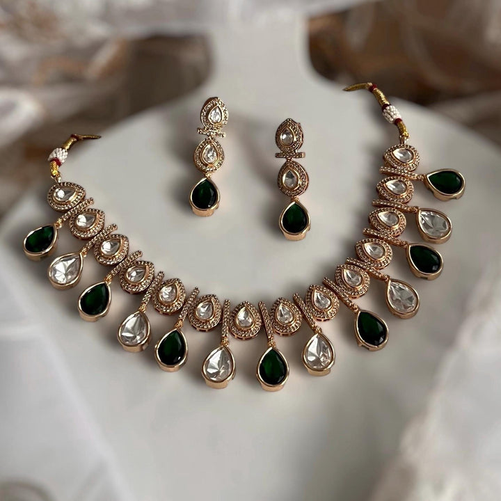 Indian Kundan Necklace Set: Emerald & Crystal Bridal Jewelry