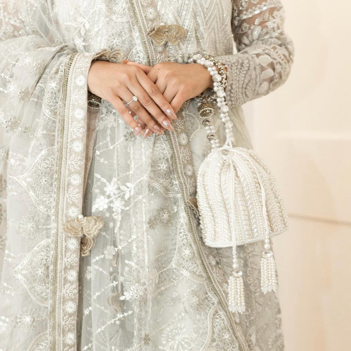 Ivory Beaded Bridal Potli Bag: Handmade Raw Silk Wedding Clutch