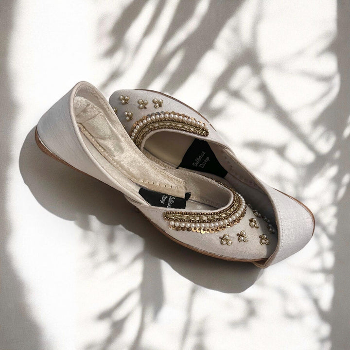 Ivory Velvet Bridal Khussa Jutti: Handmade Pakistani Wedding Shoes