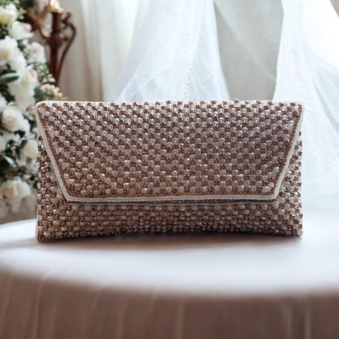 Ivory Beaded Bridal Clutch: Handmade Crystal Evening Purse