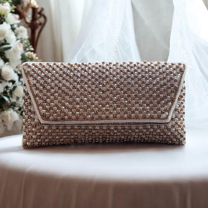Ivory Beaded Bridal Clutch: Handmade Crystal Evening Purse