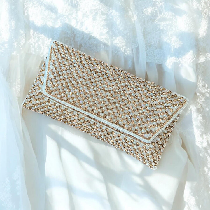 Ivory Beaded Bridal Clutch: Handmade Crystal Evening Purse