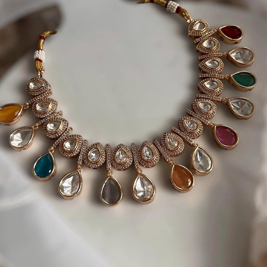 Indian Kundan Necklace Set: Emerald & Crystal Bridal Jewelry