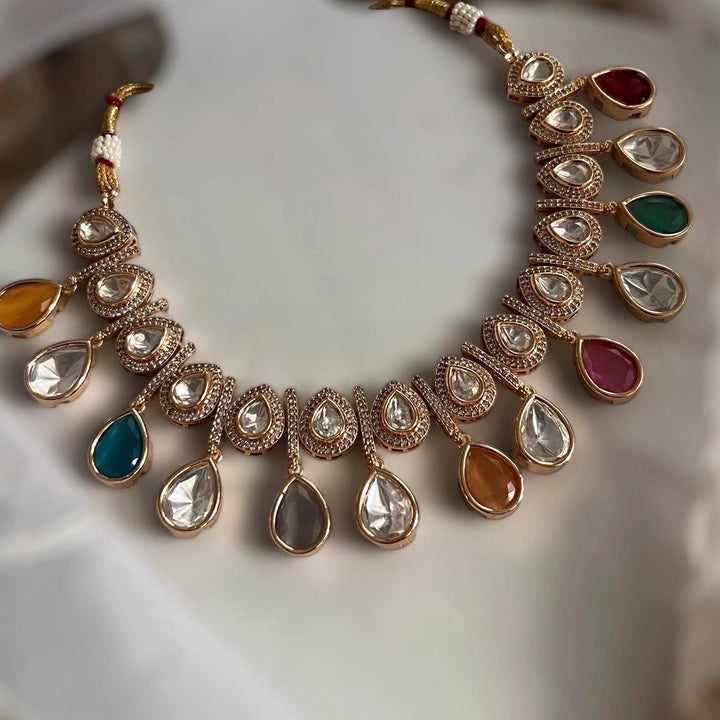 Indian Kundan Necklace Set: Emerald & Crystal Bridal Jewelry