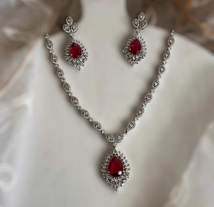 Cubic Zirconia Necklace Set: Silver Sage Green AD Jewelry