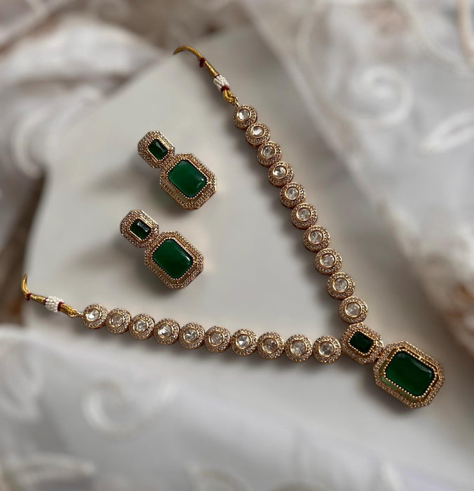 Kundan Necklace Set: Emerald Green Indian Jewelry