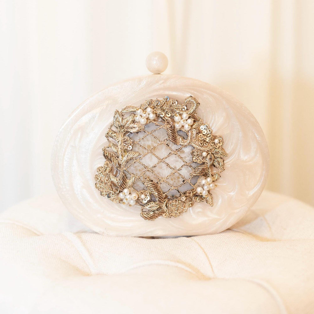 Ivory Bridal Clutch: Hand Embroidered Resin Wedding Clutch