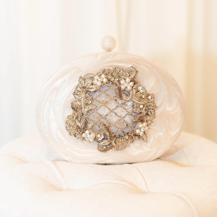 Ivory Bridal Clutch: Hand Embroidered Resin Wedding Clutch