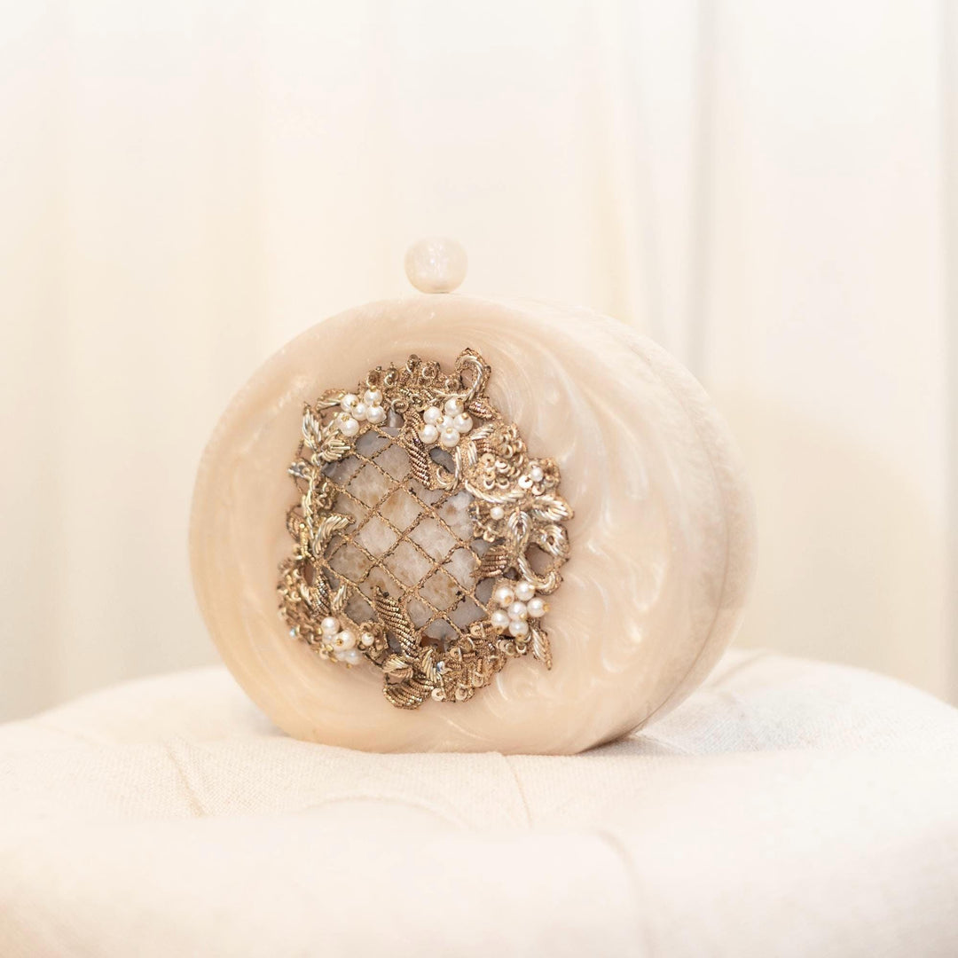 Ivory Bridal Clutch: Hand Embroidered Resin Wedding Clutch