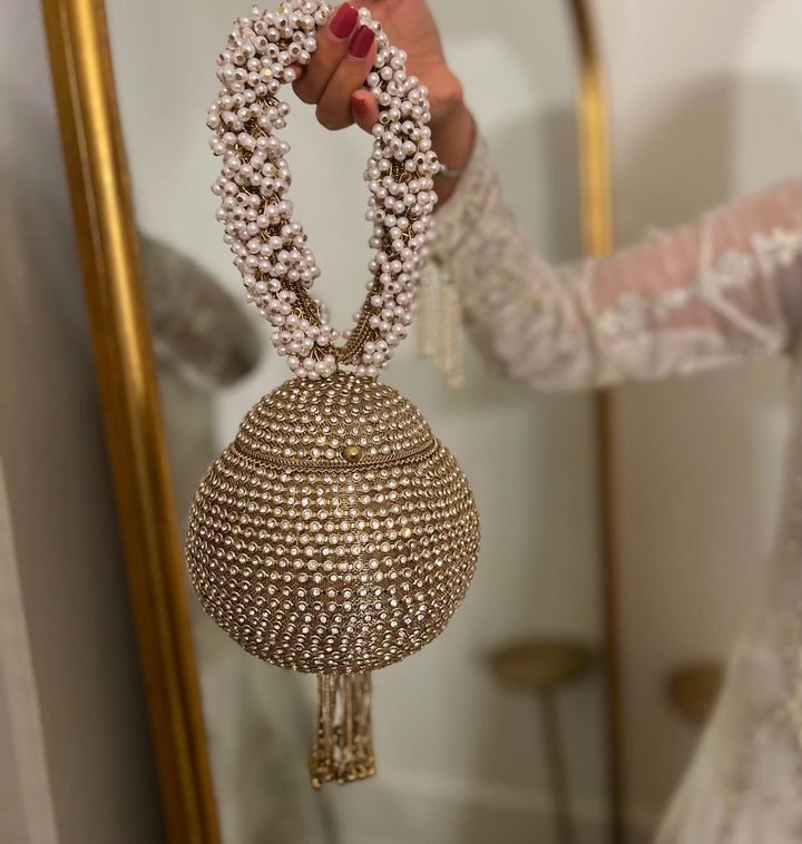 Crystal Bridal Clutch Bracelet Bag: Ethnic Wedding Potli, Brass Metal Evening Purse