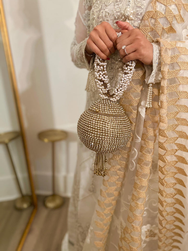 Crystal Bridal Clutch Bracelet Bag: Ethnic Wedding Potli, Brass Metal Evening Purse