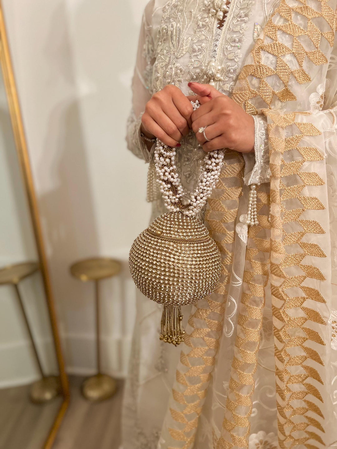 Crystal Bridal Clutch Bracelet Bag: Ethnic Wedding Potli, Brass Metal Evening Purse