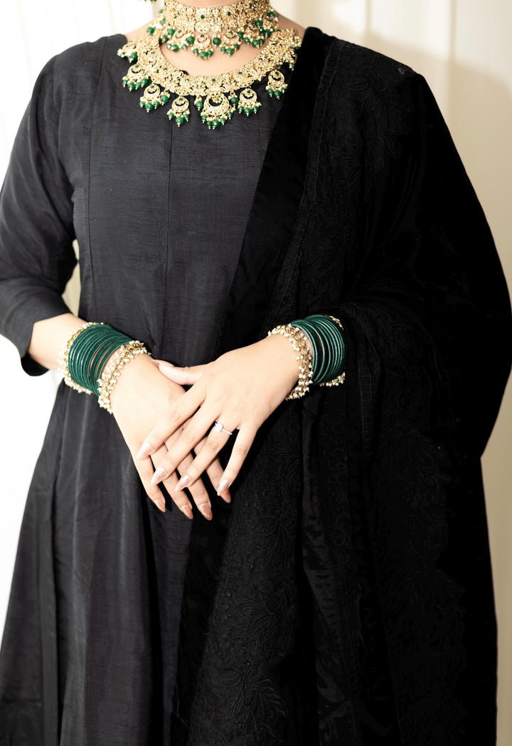 Indian Bridal Necklace Set: Gold Plated Kundan Jewelry, Green Crystal Embellishments