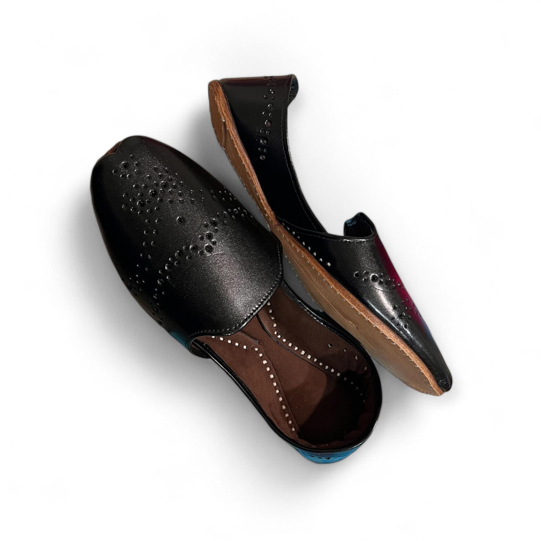 Handmade Black Cutwork Loafers: Pakistani Khussa Jutti Sandal