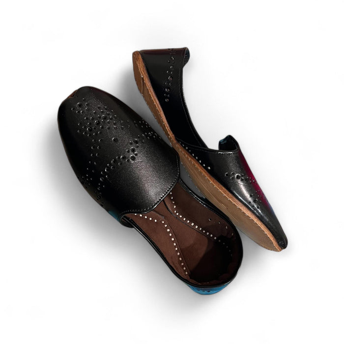 Handmade Black Cutwork Loafers: Pakistani Khussa Jutti Sandal