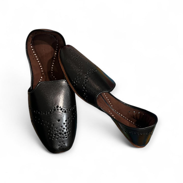 Handmade Black Cutwork Loafers: Pakistani Khussa Jutti Sandal